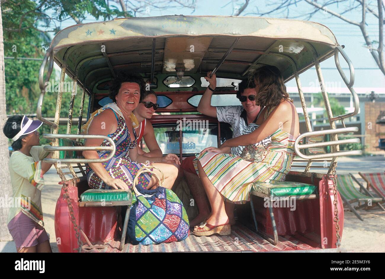 Thailand. Pattaya. Tourists on `Baht' bus. Stock Photo